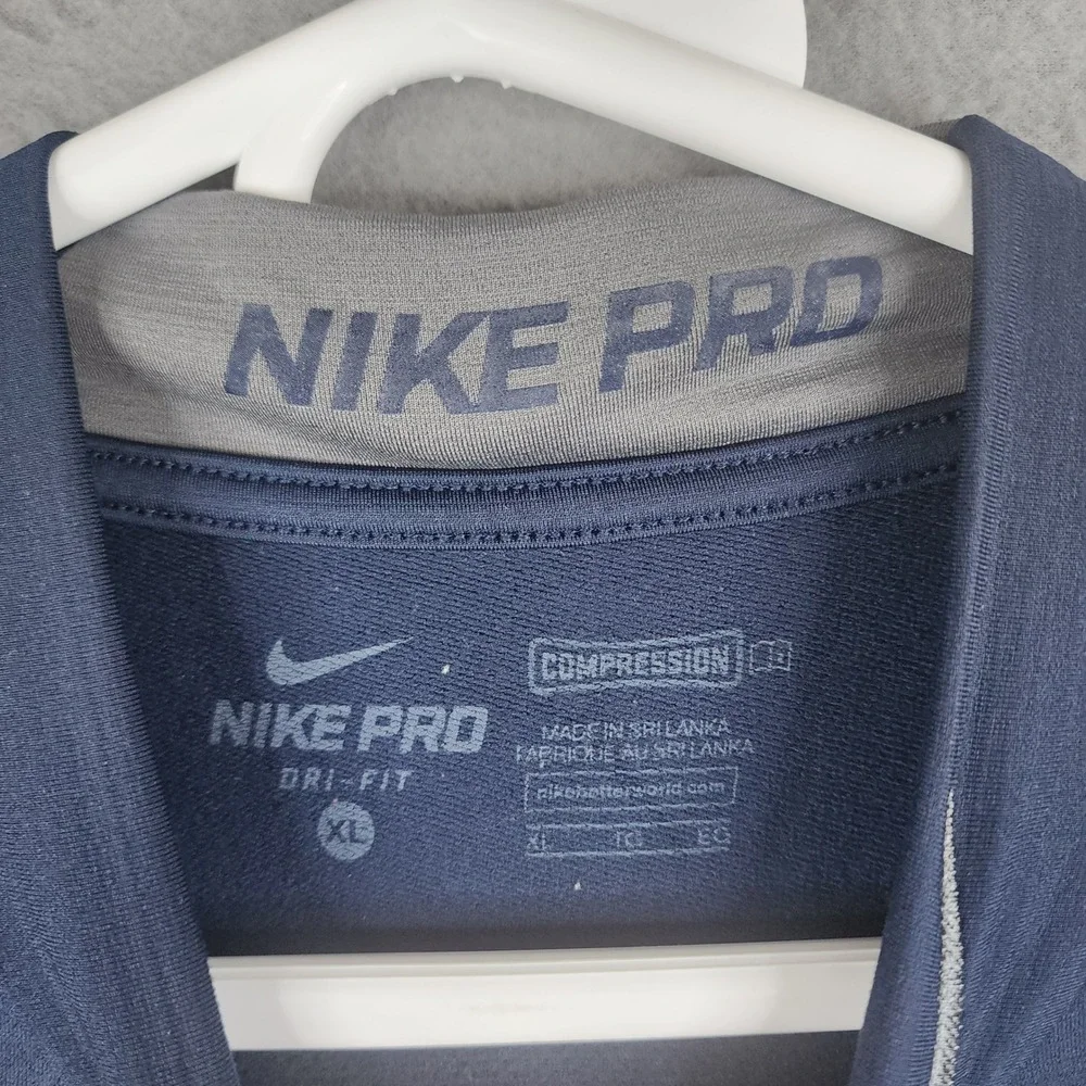 Nike Pro Compression Shirt Mens XL‎ Navy Blue Mock Neck Long Sleeve Gym
